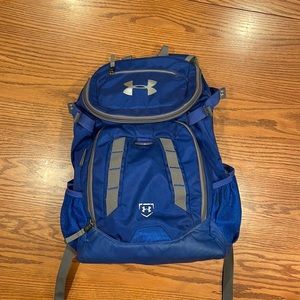 Blue Under Armour baseball bag- holds 4 bats and a helmet